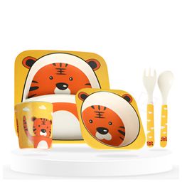 Bembika Baby Self Feeding Essential Baby Dinnerware Bamboo Fibre Dinner Set For Kids For Kids And Toddlers Cute Cub Pack Of 5 - (Orange)-image-45