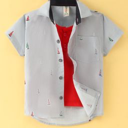Dapper Dudes Half Sleeves Boats Printed Shirt With Attached Solid Tee - Grey-image-97