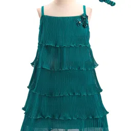 Enfance Sleeveless Floral Applique Layered Dress With Headband - Green-picture-39
