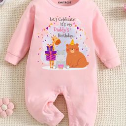 KNITROOT Dad Birthday Theme Full Sleeves Lets Celebrate Its My Daddys Text Printed Romper - Pink-image-57