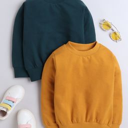 Aww Hunnie Pack Of 2 Cotton Terry Full Sleeves Solid Sweatshirts - Mustard & Green-image-88