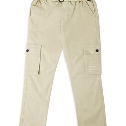 CAVIO Cotton Dont Stop Text Printed Cargo Trousers With Belt - Cream-image-61