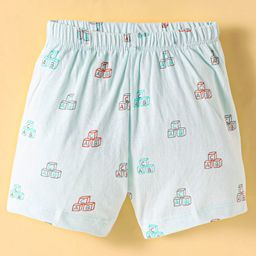 Tango Single Jersey Knit Knee Length Shorts with Square Block Print - Aqua Blue-image-91
