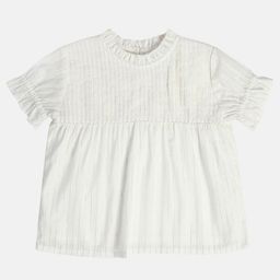 MINI KLUB Cotton Half Puffed Sleeves Solid Embroidered Top - White-image-24