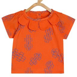 MINI KLUB Cotton Half Sleeves Numerical Printed Top - Orange-image-53