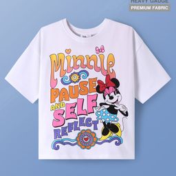 Pine Kids Disney Terry Knit Half Sleeves Oversize Drop Shoulder T-Shirt With Minnie Mouse Graphics - White-image-104