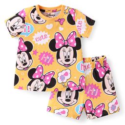 Babyhug Disney Single Jersey Knit Half SleevesCo-ords Shorts Night Suit with Minnie Mouse Graphics - Yellow-picture-23