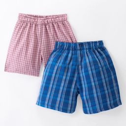 Rikidoos Pack Of 2 Cotton Blend Checked Boxers - Blue & Pink-image-75