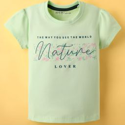 Doreme Single Jersey Knit Half Sleeves T-Shirt with Text Print - Light Green-image-43