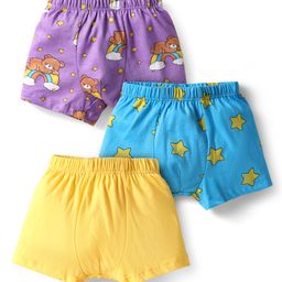 Babyhug 100% Cotton Knit Trunk with Bear & Star Print Pack of 3 - Lilac & Blue-image-3