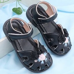 Babyoye Velcro Closure Floral Embroidered & Bow Applique - Black-image-46