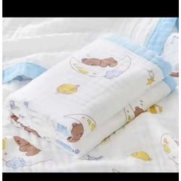 Baby Muslin Organic Cotton Super Soft Absorbent Muslin 6 LayerBlanket - Sleepy Bear - White & Light Blue-image-59