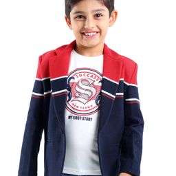 Dapper Dudes Full Sleeves Textured Blazer With Typography Printed Tee - Navy Blue-image-94
