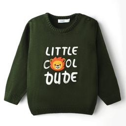 Babyoye Knitted Full Sleeves Pullover Sweater With Lion Design - Olive Green-picture-44