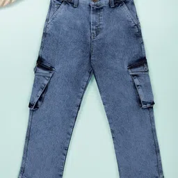 Kiddopanti Denim Woven Mild Washed Cargo Jeans - Light Rag Wash Blue-picture-27