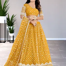 F Plus Fashion Girls Yellow Net Semi-Stitched Lehenga Choli-picture-22