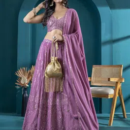 TIKODI Embroidered Sequinned Semi-Stitched Lehenga & Unstitched Blouse With Dupatta-14