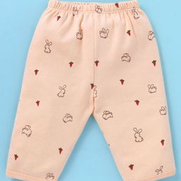 Tango Interlock Knit Full Sleeves Front Open Night Suit with Bunny Print - Peach image 4