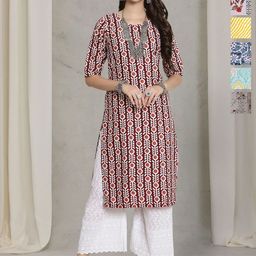 7Threads Women Ethnic Motifs Printed Thread Work Floral Crepe Kurta-image-90