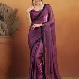 RACHNA Embellished Sequinned Border Saree with Blouse Piece-image-2