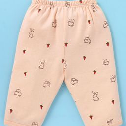 Tango Interlock Knit Full Sleeves Front Open Night Suit with Bunny Print - Peach image 5