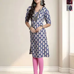 HERE&NOW Selection Of 3 Floral Printed Round Neck Straight Kurtas-75