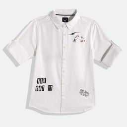 Allen Solly Junior Boys White Typography Opaque Placement Print Pure Cotton Casual Shirt-picture-2
