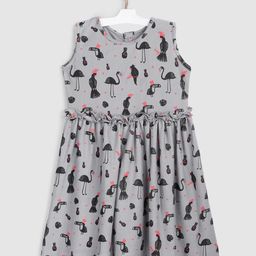 YK Girls Grey & Black Cotton Fit and Flare Dress-image-60