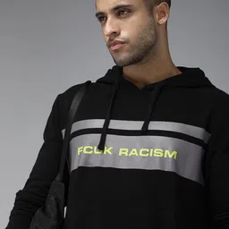 French Connection Men Black Printed Hooded Sweatshirt-image-23