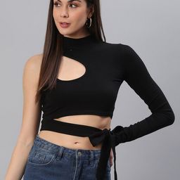 SCORPIUS Women Black One Shoulder Crop Top-image-9