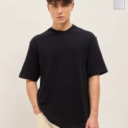 Organic Chics Men Pack of 2 Bio Finish Solid Round Neck Pure Cotton Relaxed Fit T-shirts-image-67
