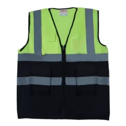 Safeu 60 GSM Thickness 100% Polyester Fabric Green & Black Worker Reflective Jacket Free Size (Pack of 50)-44