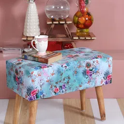 Shadowkart Blue & Pink Printed Wooden Pouffe Mudda Ottoman-46