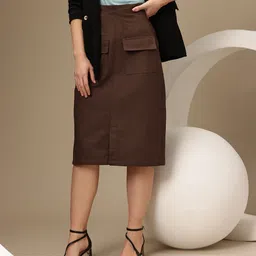 Chemistry Pure Cotton Midi A-Line Skirt With Front Slit Detail-image-97