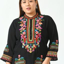 SAAKAA Black Floral Mandarin Collar Top-picture-22