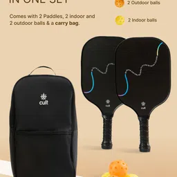 CULT Pack Of 2 Black Pickle Ball-2 Paddle, 2 Indoor & Outdoor ball & a Carry Bag Racquets image 3