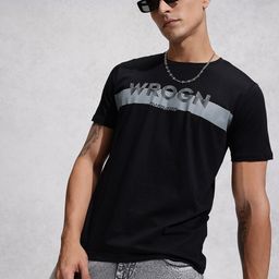 WROGN Brand Logo Printed Pure Cotton Slim Fit T-shirt-image-77