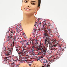 Harpa V-Neck Floral Print Chiffon Wrap Top-image-61