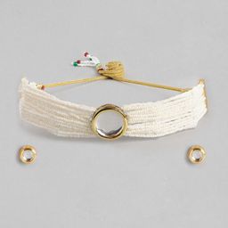 Anouk White Beaded Kundan Pendent Necklace Earring Set-image-34