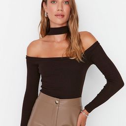 Trendyol Brown Off-Shoulder Bardot Top-image-80