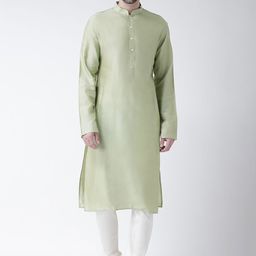 KISAH Men Green & White Solid Kurta with Churidar-10