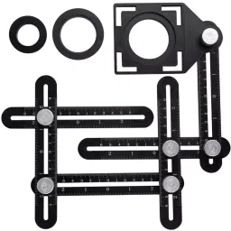 FLAMINGO ENTERPRISE Multi-Angle Measuring Ruler Six-Fold Adjustable Arms Gauge Lock Aluminum Alloy Black 30 cm Shaft Length, FM-36-43