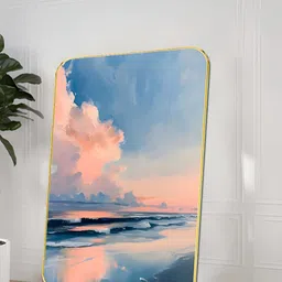 Livin'luxe Blue & Peach-Coloured 1 Piece Wooden Ocean Sunset Wall Art-picture-0