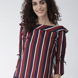 Style Quotient Women Maroon & Navy Blue Striped Top-97