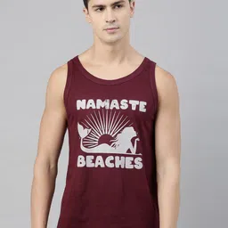 Bushirt Men Maroon Printed Namaste Beaches Round Neck T-shirt-image-40