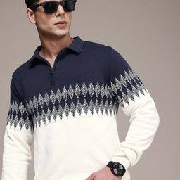 French Connection Geometric Self Designed Pure Cotton Pullover-image-100