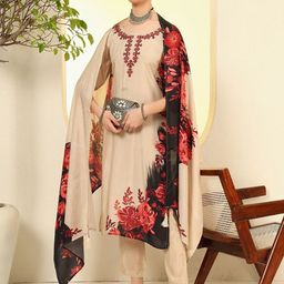 Spera Floral Printed Straight Mirror Work Kurta With Trousers & Dupatta-image-73