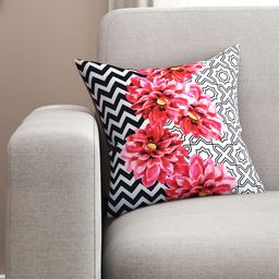 SEJ by Nisha Gupta Black & White Single Floral Square Cushion Cover-24