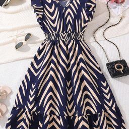 Miss & Chief Girls Striped Flutter Sleeve Fit & Flare Dress-picture-14