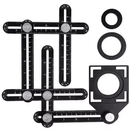 FLAMINGO ENTERPRISE Multi-Angle Measuring Ruler Six-Fold Adjustable Arms Gauge Lock ABS Black 48 cm Shaft Length, FM-39-17